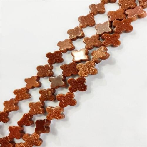 1 Strand 28Pcs 14x7mm Brown Gold Sand Stone Clovers Loose Beads For DIY Jewelry Making Accessories 15.5Inch