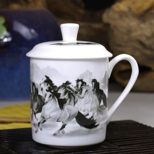 Chinese Style Tea Cup With Cover 500ML Bone China Mugs Water Classic Handpainted Home Office Drinkware Teaware