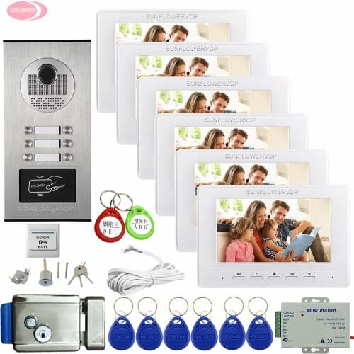 Intercoms for Private Houses With Electronic Door Lock 7inch Color Video Door Phone Intercom System 6 Buttons Outdoor Camera 6v6