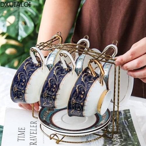 DXUIALOI European Bone China Ceramic Coffee Cup and Saucer Phnom Penh Set Shelves Afternoon Tea Cup Flower Tea Cup Tea Set