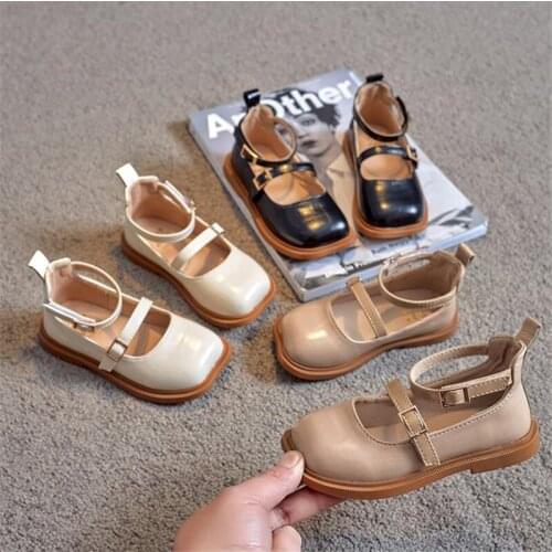 JY Children Girls Bright Pu Students Shallow Roman Shoes Flat Casual 21-30 Pink Beige Black JN-902 TX07