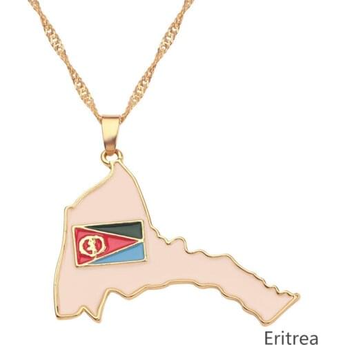 Eritrea Map Pride Flag Pendant Necklaces Women Men Gold Color Chain Ethnic Jewelry Enamel Africa Maps of Eritrean