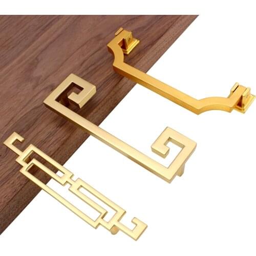 Chinese Cabinet Door Knobs and Kitchen Handles Solid Wood Aluminum Gold Zinc Alloy Woodworking Imitation Copper Drawer Antique