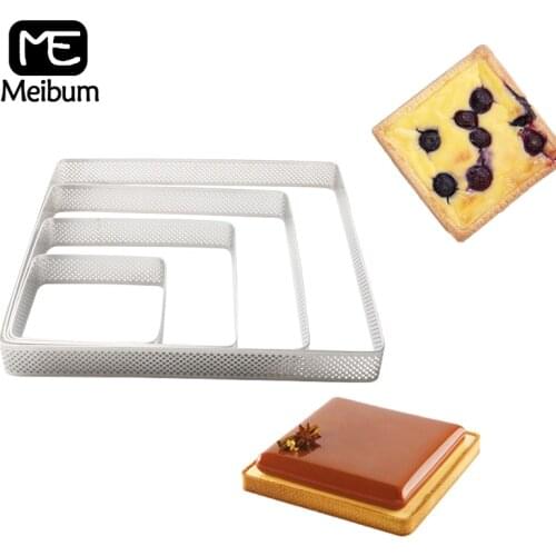 Meibum Square Stainless Steel Tart Ring Pie Pan DIY French Fruit Cream Dessert Mold Pizza Cheese Mousse Tart Mould Baking Tools