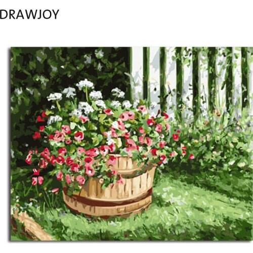 DRAWJOY Framed Flower DIY Painting By Numbers Wall Art DIY Canvas Oil Painting Home Decor For Living Room