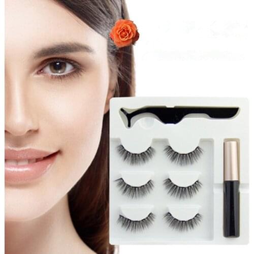3 Pairs 3D Mink Magnetic Eyelashes Set Magnetic Eyeliner Handmade False Eyelash Extension Waterproof Liquid Eyeliner Kit