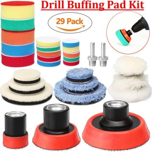 29Pcs/Set 1/2/3 Inch Drill Buffing Buffer Pad Polishing Pad Mix Size Kit With M14 Backing Pad Adapter Car Waxing Polishing Pads