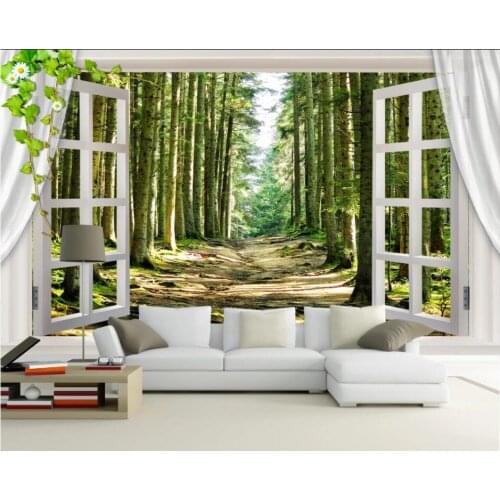 WDBH Custom mural 3d wallpaper Forest trees outside the window tv background 3d wall murals wallpaper for living room walls 3 d