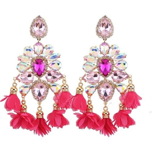 New Boho Statement Earrings Long Flower Tassel Big Earring Women Dangle Drop Crystal Earring For Women Oorbellen Jewelry Gifts