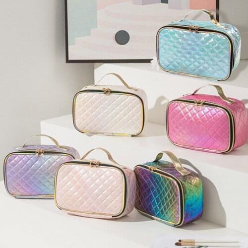New Fashion Pu Portable Cosmetic Case Makeup Bag Casual Square Lattice Women Storage Wash Bag