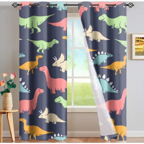 Window Curtain Cute Dinosaur Printed Thermal Insualted European Style Modern Kids Bedroom Decor Blackout Grommet Curtains 2021
