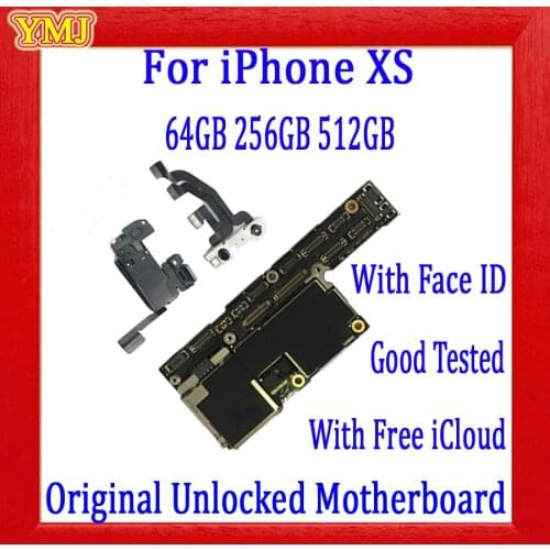 Original Unlocked For iPhone XS Motherboard 64GB 256GB 512GB With/Without Face ID Free iCloud IOS Logic Board 100% Tested