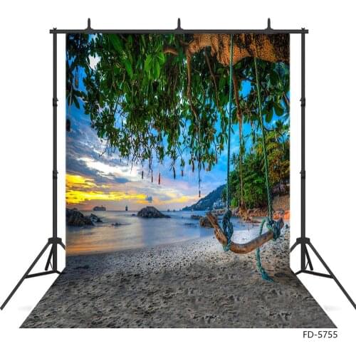 Sand Beach Swing Tree Scenery Photography Background Vinyl Cloth Backdrop for Portrait Children Baby Photoshoot Photo Studio