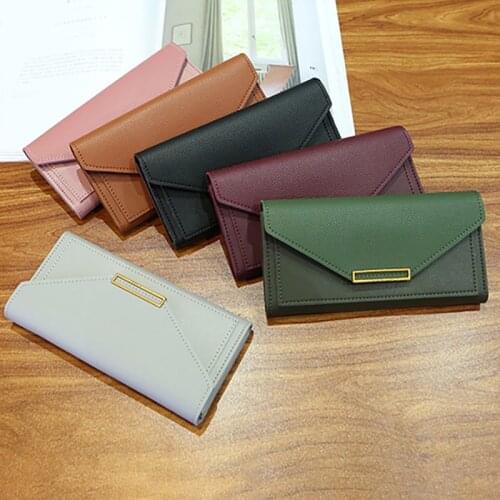 Q Fashion Women Wallet Long Solid Color Card Holder PU Leather Coin Purse High Quality Clutch Money Bag PU Leather Wallet