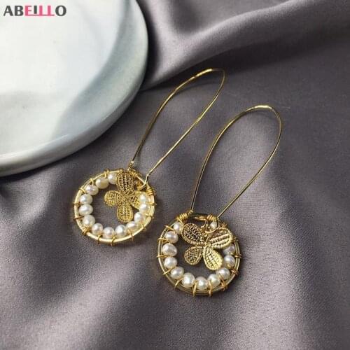 AAAA High Luster 14K Gold Hand-made Freshwater Pearl Earrings Long Fashion Versatile Freshwater Pearl Stud Earrings for Women