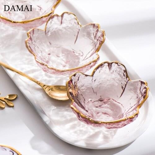 Golden Stroke Glass Sauce Dish Decorative Japanese Cherry Blossoms Style Hot Pot Seasoning Dishes Dining Table Kitchen Tableware