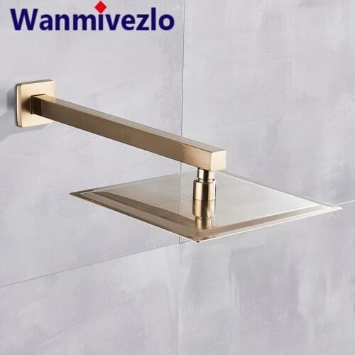 Wanmivezlo Brushed Golden Rainfall Shower Head Bathroom 8/10/12" Ultrathin Style Top Shower Head with Wall Mounted Shower Arm