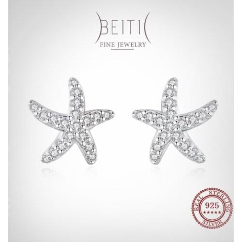 Beitil 925 Sterling Silver Shiny Zircon Little Starfish Stud Earring For Women Girl Cute Accessories Fashion Jewelry