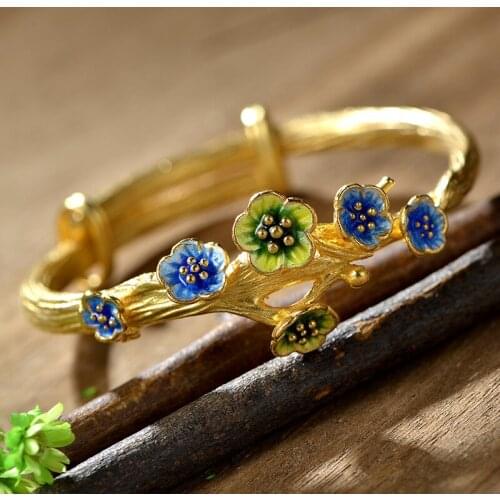 SILVER PLATED ENAMEL old Beijing Cloisonne Bracelet wholesale plum