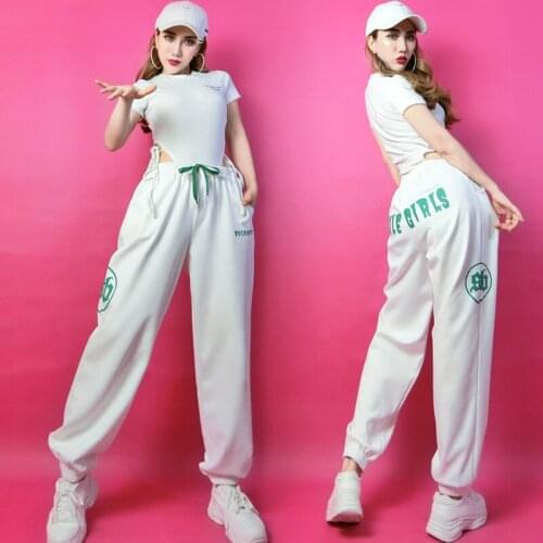 Women Bodysuit Letter Ankle Pants Hiphop Pants Jazz Dance Ballroom Dance Clothing Street Wear Girls Gogo Costumes Outfits SL5179