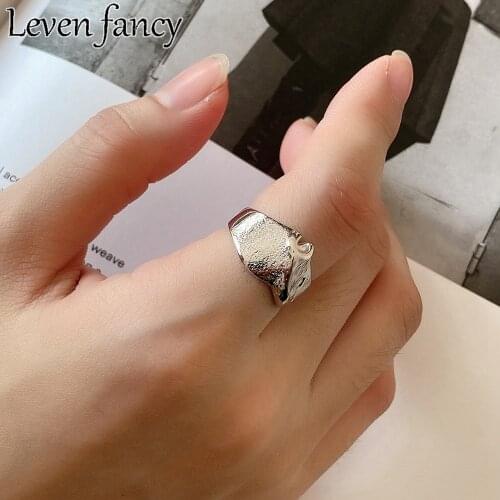 925 Sterling Silver Ring Wide Volcanic Ring For Women Girl Adjustable Ring Irregular Mountain Fine Jewelry Silver Korean Gift