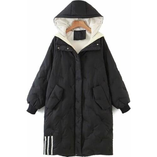 Winter New Three-Color Embroidery Sleeves Stitching White Ribbon Hooded Warm Mid-Length Padded Jacket