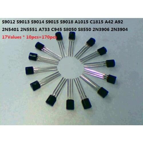 17values*10pcs=170pcs transistor kit S9012 S9013 S9014 S9015 9018 S8050 S8550 A42 A92 2N5401 5551 A733 C945 3906 3904 set