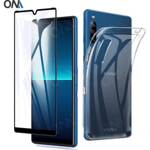 2-in-1 Glass + Full Cover Case for Sony Xperia L4 L3 Silicone Case Cover for Sony Xperia 1 10 Plus Screen Protector