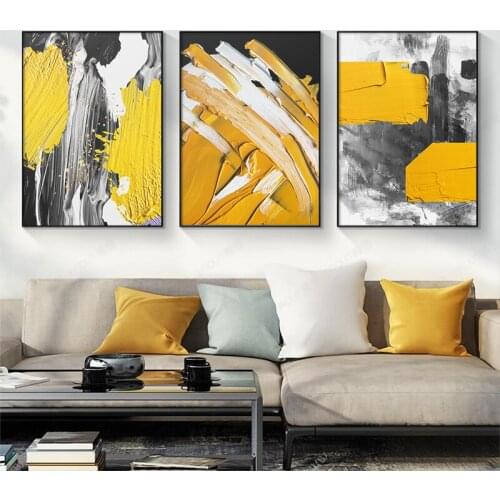 Abstract Yellow Black And White Oil Painting Wall Art Canvas Picture Poster And Print For Bedroom Living Room Home Decoration
