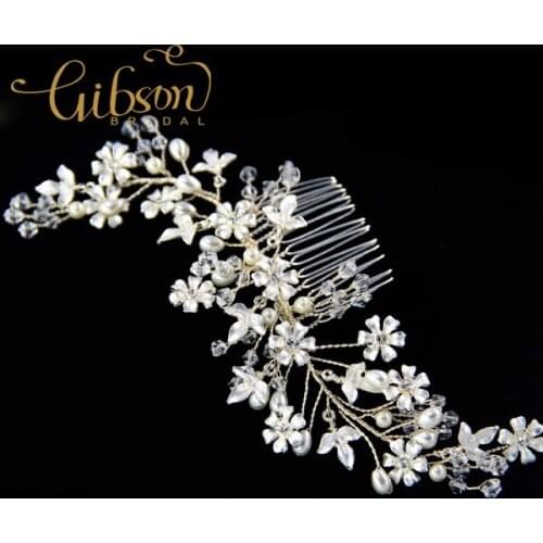 Free Shipping Flower and Leaf Decorated Wedding Party Girls Hair Side Comb Hair Accessories