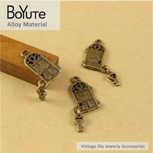 BoYuTe (60 Pieces/Lot) 24*9MM Vintage Diy Accessories Parts Wholesale Alloy Material Antique Bronze Security Door Pendant