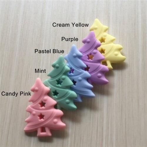 Chenkai 50PCS BPA Free Silicone Christmas Tree Teether Baby Pacifier Dummy Teething Pendant Nursing DIY Sensory Food GradeToy