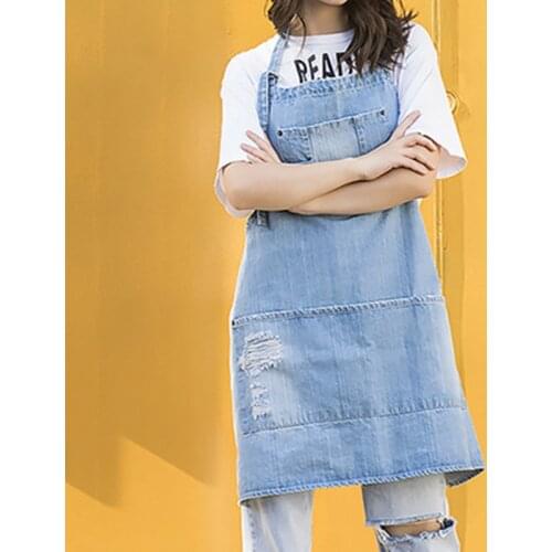 Black Blue Denim Bib Apron Cafe Barista Bartender Pastry Chef Uniform Restaurant Bistro Hotel Waitstaff Florist Work Wear B13