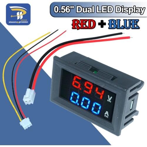 0.56" Blue + Red Dual LED Display Mini Digital Voltmeter Ammeter DC 100V 10A Panel Amp Volt Current Meter Tester With Lines Hot