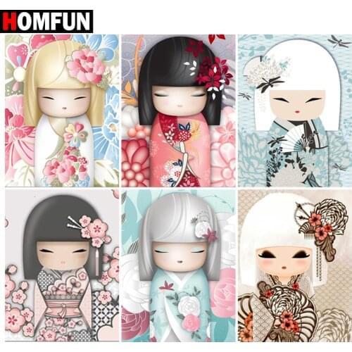 HOMFUN 5d Diamond Painting Full Square/Round ‘’Doll girl kimono" Picture Of Rhinestone DIY Diamond Embroidery Home Decor