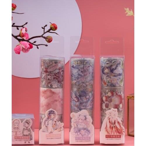 Kawaii Happy Girls PET Washi Tapes Bullet Journal Masking Tape Adhesive Tape DIY Scrapbooking Decoration Washi Stickers Set