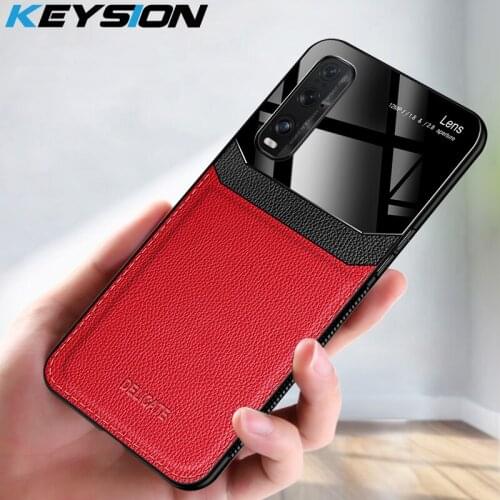KEYSION Fashion Shockproof Case for OPPO Find X2 Leather Mirror Tempered Glass Phone Coque Back Cover for Realme X2 X2 Pro