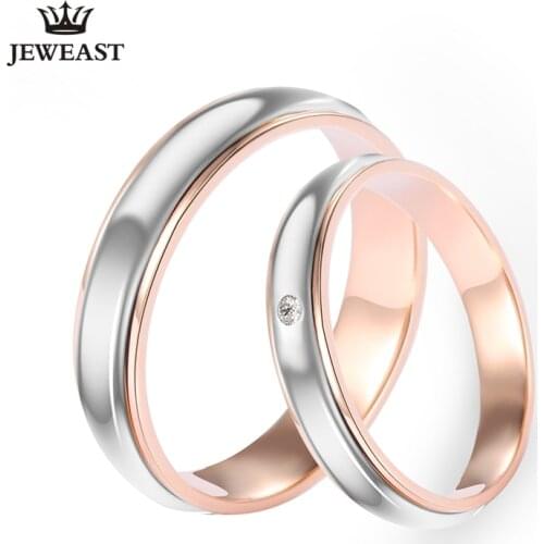 18K Pure Gold Diamond Lovers Ring Wedding Ring Marry and Engaged Pair Ring Genuine Diamond-jewelry Support wholesaleization