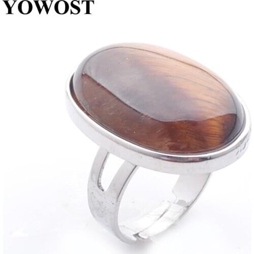 Beautiful Jewelry Party Ring Silver Color Natural Cabochon stone Bead Tigers Eye Adjustable Finger Rings for Women Gift QX3071