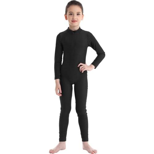 Kids Girls Ballet Dance Gymnastics Leotard Exercise Workout Yoga Sportwear Long Sleeves Zippered Jumpsuit Unitard Dancewear