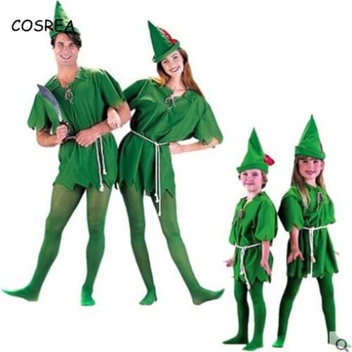 Cosplay Adult Peter Pan Costume Child Kids Cartoon Movie Costume Sexy Women Girls Boys Peter Pan Collar Girl Dress Wendy