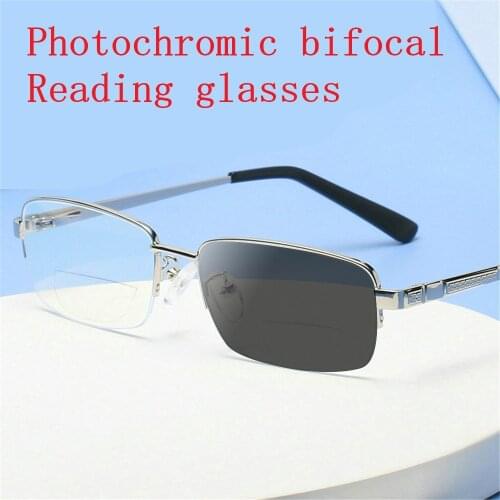 Metal Frame Multifocal Photochromic Bifocals Reading Glasses Women Men Look Near Far Presbyopic Pilot Sunglasses Sight NX