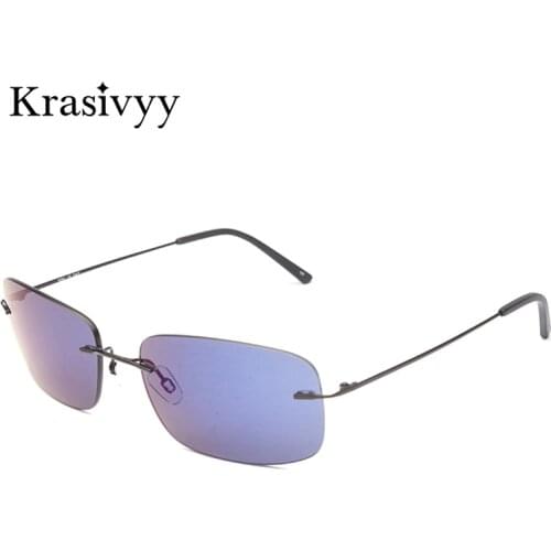 Krasivyy BRAND 2020 B Titanium Rimless Sunglasses Men High Quality Nylon Lens Rectangle Driving Sun Glasses Women Oculos De So