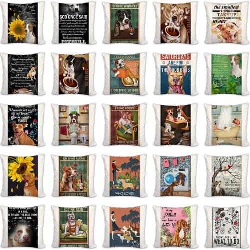 French Bulldog Dog Cushion Covers Pitbull Painting Pillowcase Decorative Polyester Bedroom Sofa Home Decoration 45X45cm Car Seat