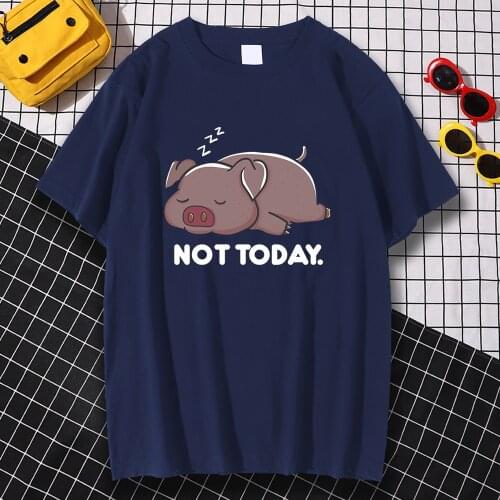 Not Today Funny Print Sleepy Pig Tshirt Mens Loose Fashion Tops Crewneck Oversized T Shirt Summer Breathable Clothing Mens New