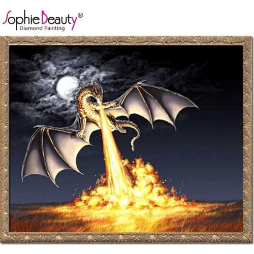 New Diy Mosaic Embroidery Dragons Breathe Fire Under Moon Diamond Painting Cross Stitch Square Set unfinished Arts Crafts Sewing
