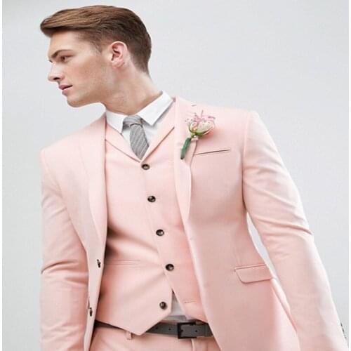 Latest Coat Pant Design England Style Pearl Pink Wedding Suit Men Suits Slim Fit Mens Tailor Made Suit(Jacket+Pants+Ves)