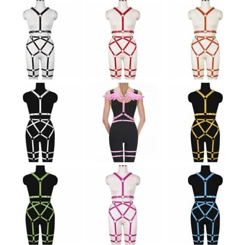 Angel Wing 2pc Newest Lingerie Set Leather Harness Belt Accessories Hollow Bra Corset Womens Belt Punk Goth Dance Rave Garters