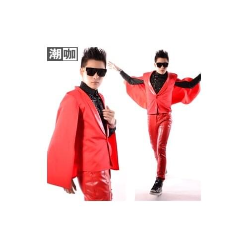 New !! Free Shipping Mens Brand Stage Singer Fashion Male Pull Style Suit Style Red Cloak Mens Clothing Costume Coat / M-xl