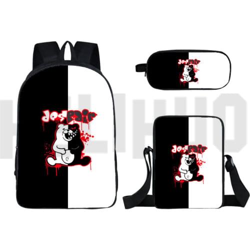 New Mochila 3D Print 3pcs/set Danganronpa Backpack for School Teenagers Girls Danganronpa Monokuma Schoolbag Pencil Case Bagpack